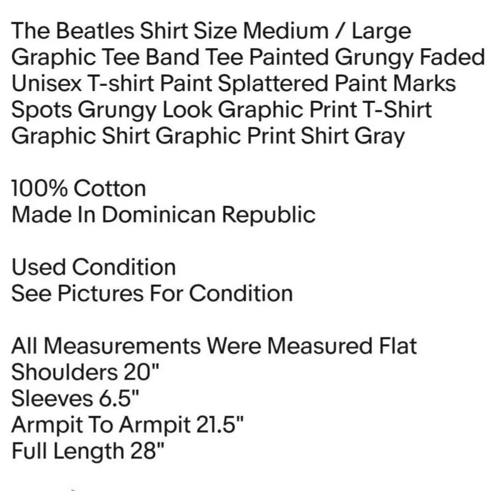 The Beatles Shirt Size Medium / Large Graphic Tee Band Tee Painted Grungy Faded